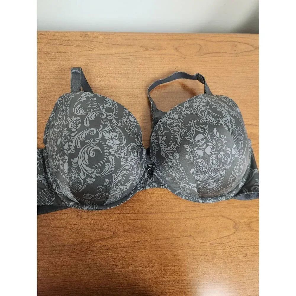 Torrid Curve 48D Grey Floral and skull Underwire Padded Bra